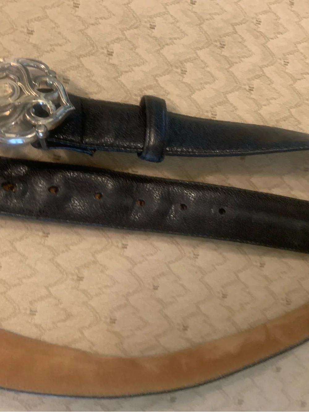 Brighton’s Vintage silver/ black leather belt, M